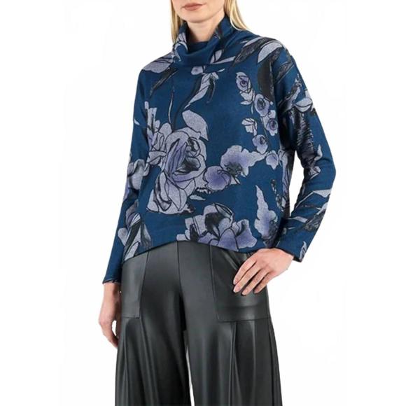 NEW CLARA SUNWOO rose sketch turtleneck sweater in navy / black - Picture 1 of 4